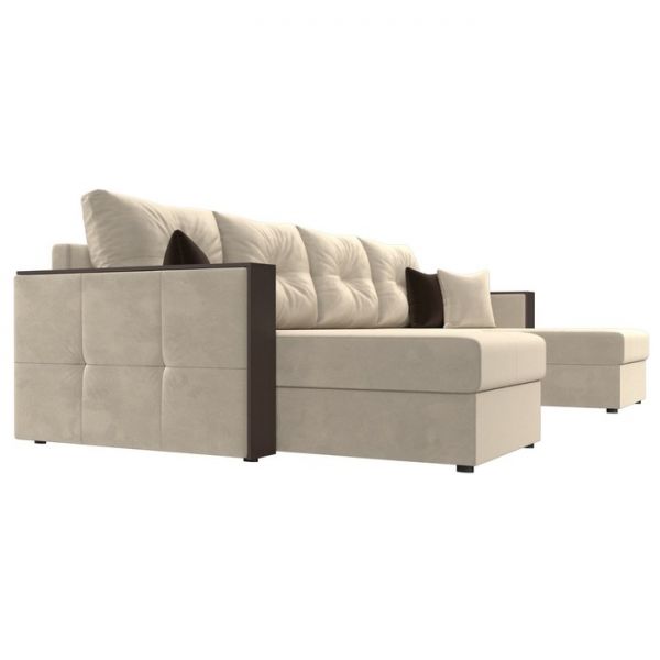 П-образный диван «Валенсия», механизм дельфин, микровельвет, цвет бежевый