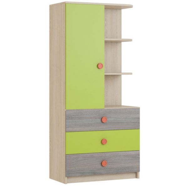Шкаф-стеллаж «Пуговка», 804 ? 425 ? 1732 мм, правый, дуб сонома / вяз либерти тёмный /лайм