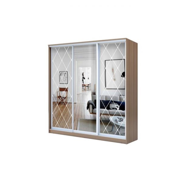 Шкаф-купе Хит-22-18-656, 1800x620x2200, Ясень шимо тёмный, Ромб большой на зеркале