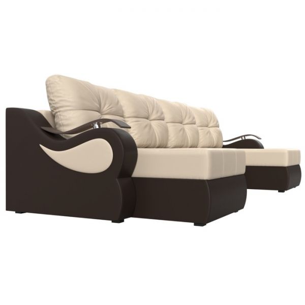 П-образный диван «Меркурий», механизм еврокнижка, экокожа, цвет бежевый / коричневый