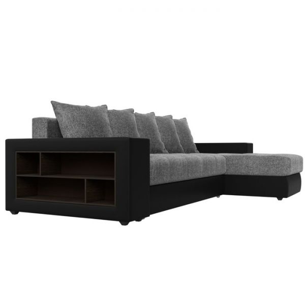 Угловой диван «Дубай», еврокнижка, правый угол, цвет серая рогожка / чёрная экокожа