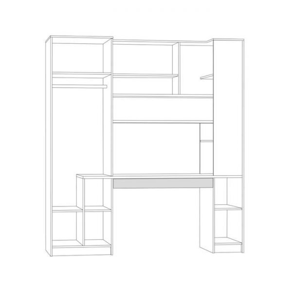 Стол компьютерный с системой хранения Микс 12.92, 1900х591х2103, Дуб сонома/Белый шагрень
