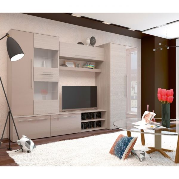 Гостиная «Монако», МДФ, цвет ясень шимо светлый, капучино глянец