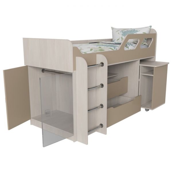 Кровать Вега 4 левый, 1950х1250х1260, Бодега светлый/Капучино