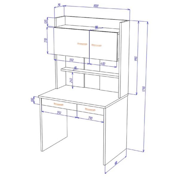 Стол компьютерный «СП 23», 1000 ? 620 ? 1785 мм, цвет белый
