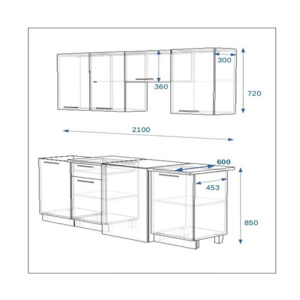Кухонный гарнитур Волна 8, 2100х600 мм, Фиолетовый металлик