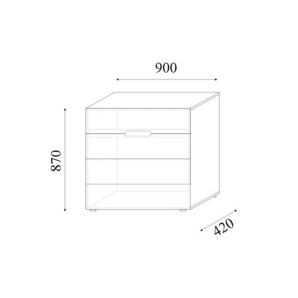 Комод с 4-мя ящиками Хлоя, 900х870х420, Белый глянец МДФ/ Белый ЛДСП