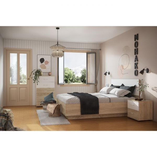 Тумба прикроватная «Монако 41», 500 ? 400 ? 485 мм, дуб табачный craft/ясень анкор светлый