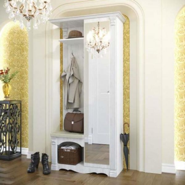 Прихожая «Саша 16», 1035 ? 445 ? 2130 мм, ЛДСП / МДФ, зеркало, цвет белый / анкор светлый