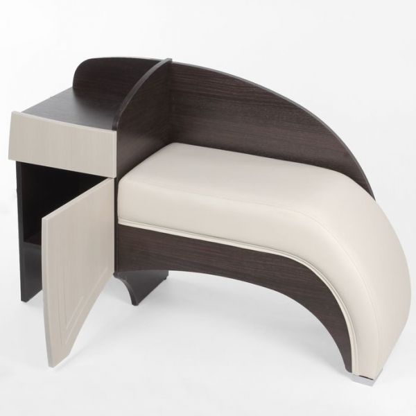 Диванчик с тумбой 1110х380х700 Венге/МДФ-Лен Белый  Кож.зам бежевый исполнение левое