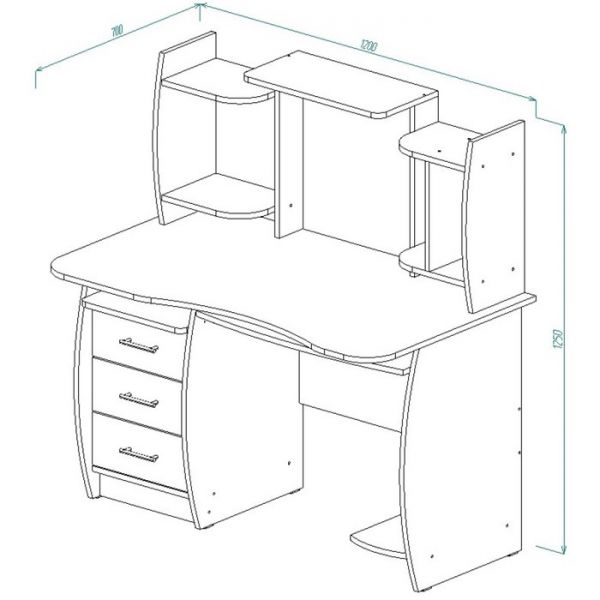 Стол компьютерный СК-3 1250х1200х700 Дуб выбеленный/Венге
