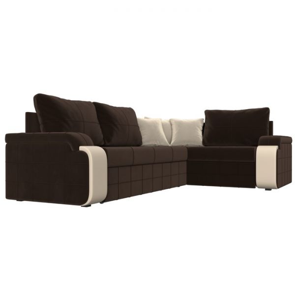 Угловой диван «Николь», механизм дельфин, микровельвет, правый угол, коричневый
