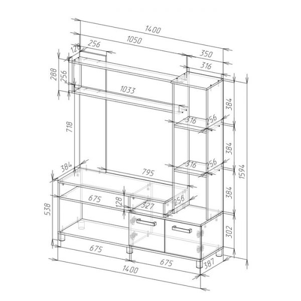 Стенка «Лира», 1400 ? 1564 ? 374 мм, венге/дуб молочный