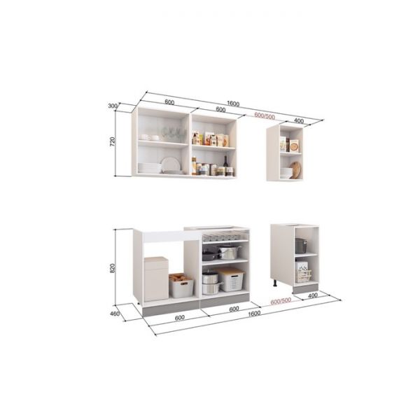 Кухонный гарнитур Бергамо 1600х600 белый/крем патина платина