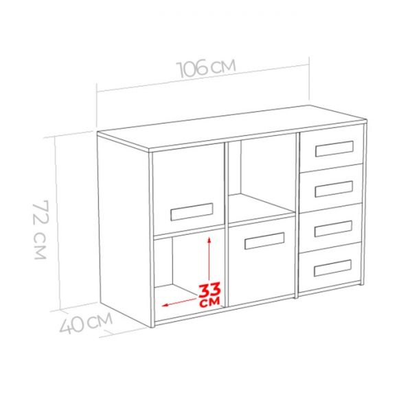 Тумба Юниор правая 4 ящика и двери 1056х400х714 Дуб сонома/Магнолия