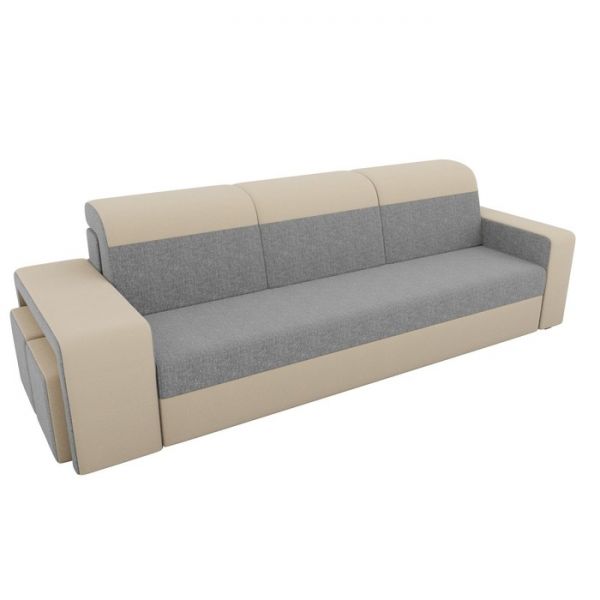 Диван прямой «Модена» с двумя пуфами, механизм еврокнижка, рогожка, цвет серый / бежевый