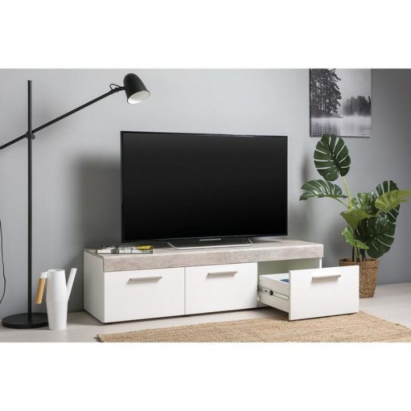 Тумба под ТВ Петра 13.281, 1384х406х366, Белый шагрень/ Милк софт МДФ