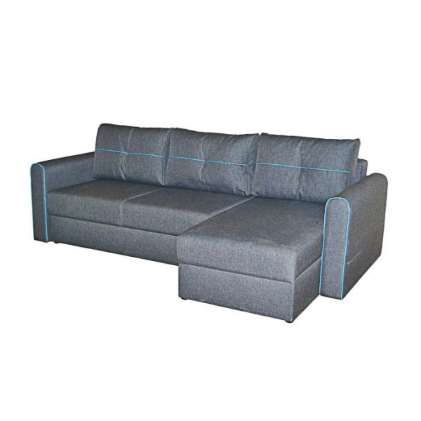 Диван «Амур угловой 1», обивка «джой графит»/кант «нео азур»