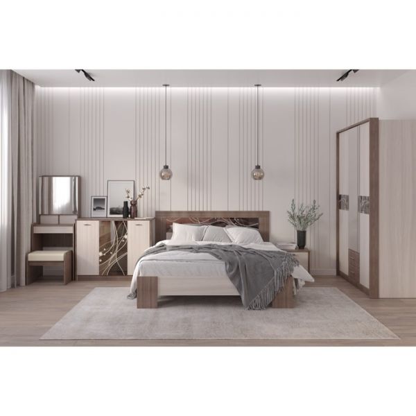 Шкаф 3-х дверный «Николь», 1560 ? 592 ? 2117 мм, зеркало, цвет ясень шимо светлый / тёмный