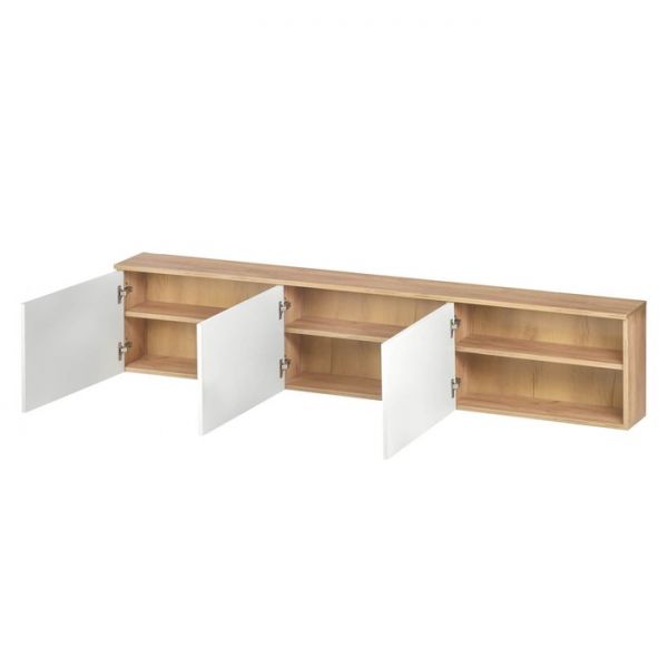 Тумба подвесная под ТВ 3, 1800х380х210, Дуб крафт золотой/Белый