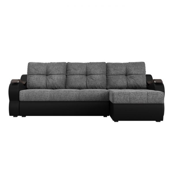 Угловой диван «Меркурий», еврокнижка, правый угол, серая рогожка/чёрная экокожа