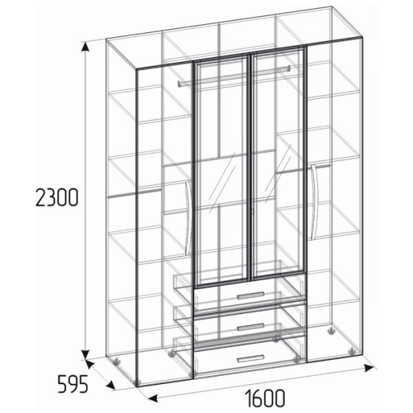 Шкаф для одежды и белья Nature 555, 1600 ? 595 ? 2300 мм, цвет гаскон пайн / чёрный