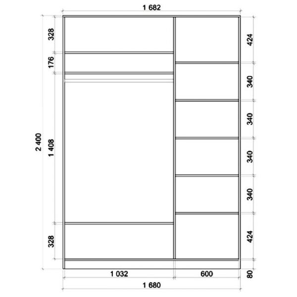 Шкаф-Купе Хит-24-17-15, 2400х1682х620 Венге магия
