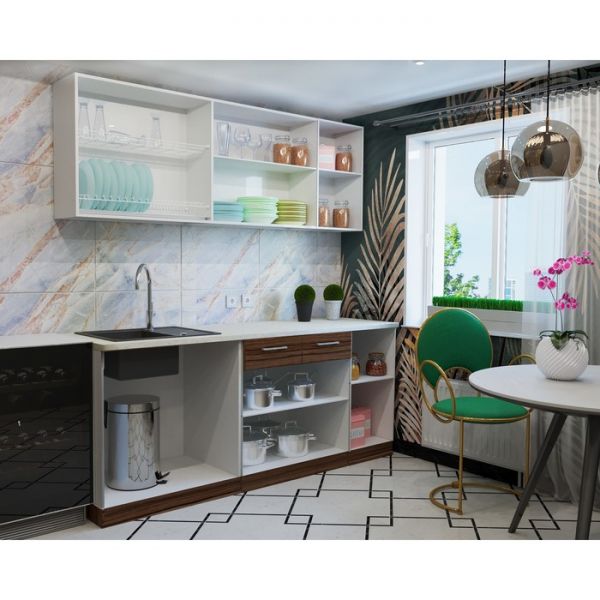 Кухонный гарнитур «Модерн», 2000 ? 600мм, цвет жемчуг глянец / сосна глянец / корпус белый