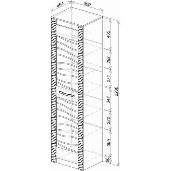 Пенал Монако ветрина 560х460х2200 ясень белый/F12