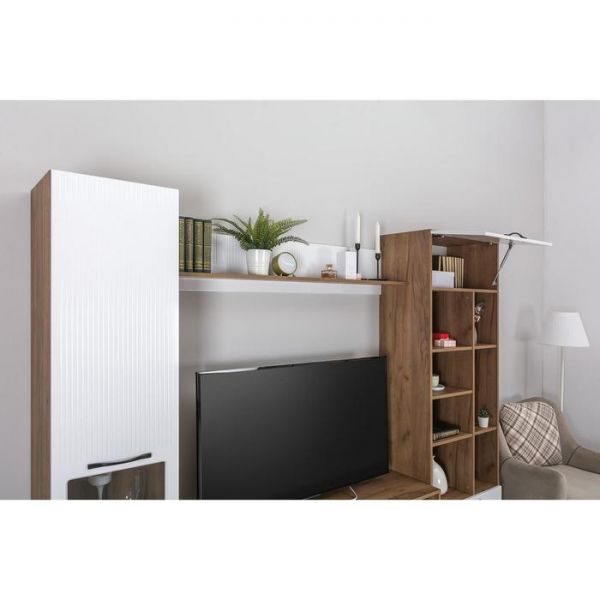 Полка навесная Манхеттен 15.54, 1386х216х256, Дуб крафт табачный/Белый глянец