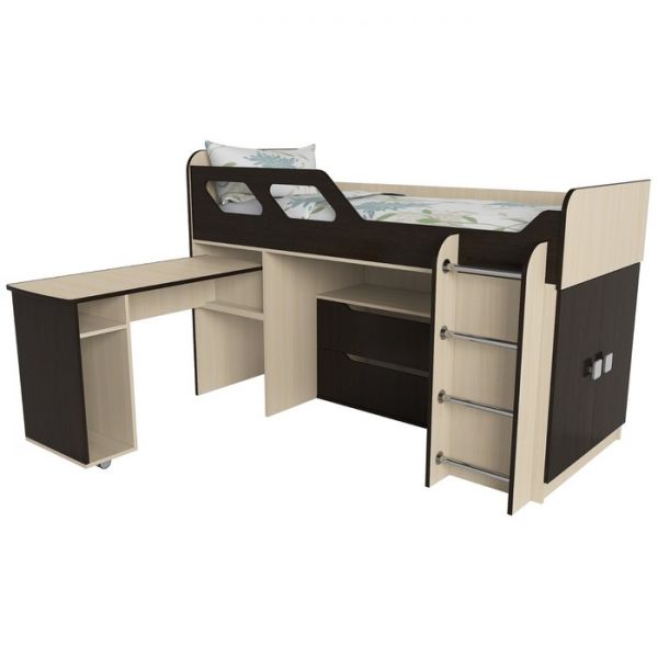 Кровать Вега 4 правый, 1950х1250х1260, Дуб молочный