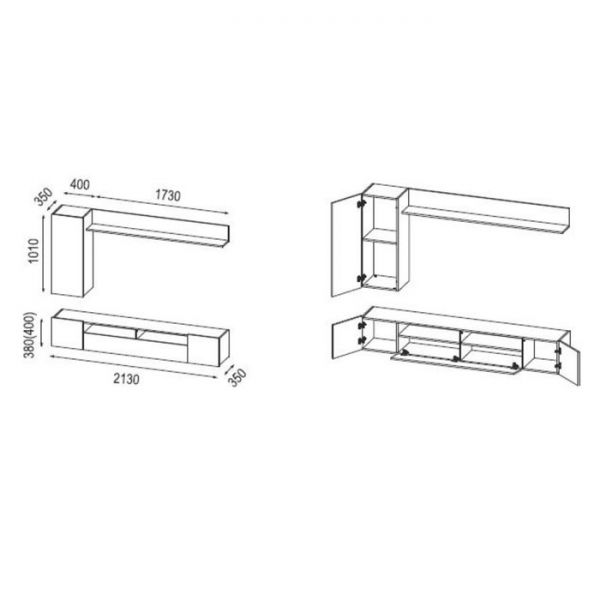 Гостиная Прага-2 2130х350х1700 белый/белый глянец снег