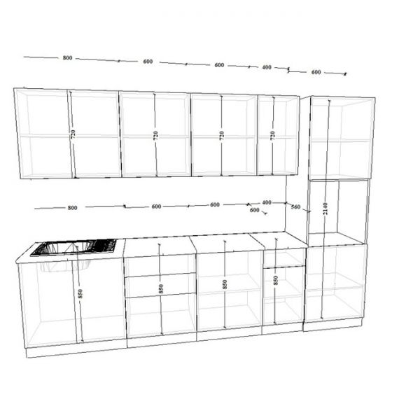 Кухонный гарнитур Лофт 3, 3000х600 мм, Дуб бунратти/Бетон светлый