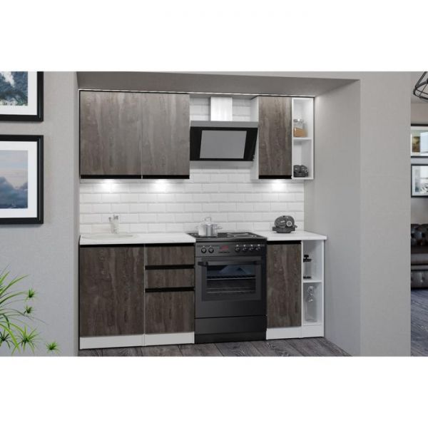 Кухонный гарнитур Ноктюрн медиум 1400х600 Бетон темный/Белый