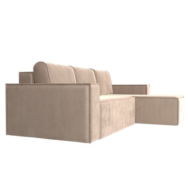 Угловой диван «Куба», механизм еврокнижка, велюр, цвет бежевый
