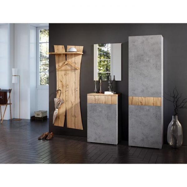 Вешалка настенная с полкой Римини 690х300х1800 дуб ватан/бетон чикаго