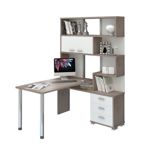 Стол СР-420/130, угол правый, 1300 ? 1300 ? 1990 мм, цвет белый жемчуг