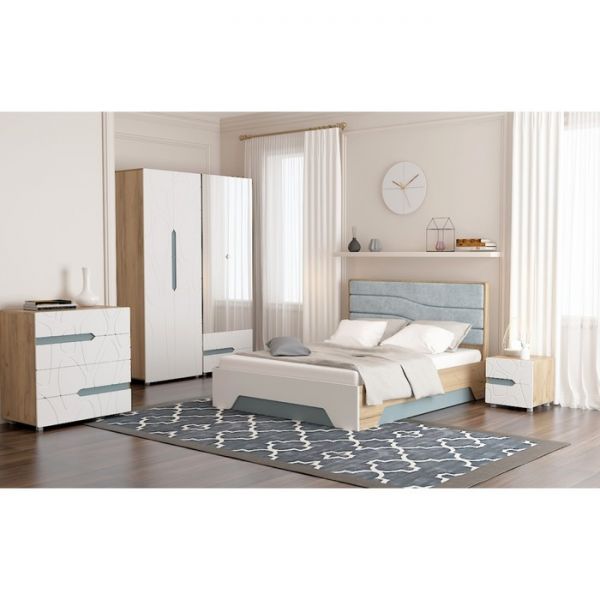 Каркас кровати Кристабель-14 1400х2000 дуб ирландский/белый/серо-голубой