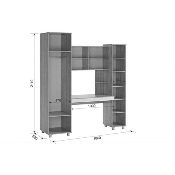 Компьютерный стол Миллениум-2 1860х580х2110 дуб сонома/белый