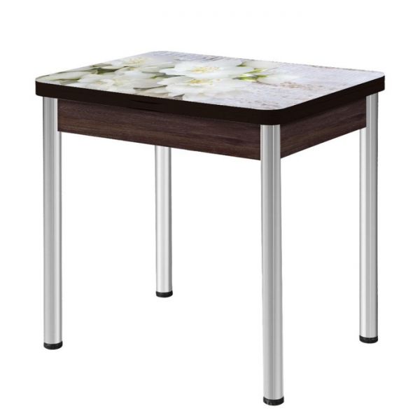 Стол поворотно-раскладной "Ника", Орхидея 3, покрытие стекло, подстолье белёный дуб