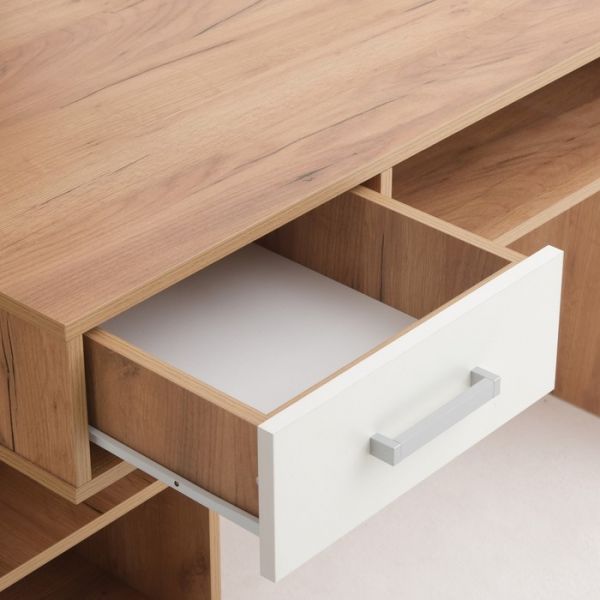 Стол компьютерный Эрнест-2, 1500х580х1493, Дуб крафт золотой/Белый