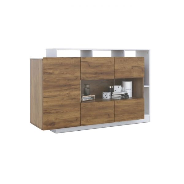 Комод «Невио 2», 1 дверь и 2 витрины, 1550 ? 450 ? 960 мм, цвет дуб крафт золотой / белый