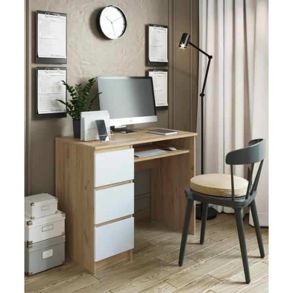 Стол письменный с ящиками Бетти, 1050х500х750, Дуб крафт золотой/Белый