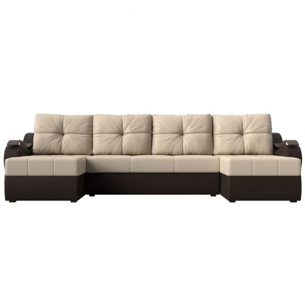 П-образный диван «Меркурий», механизм еврокнижка, экокожа, цвет бежевый / коричневый