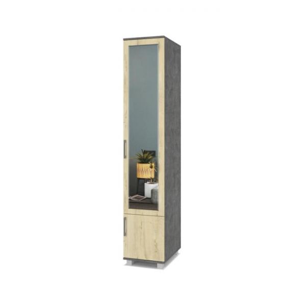 Пенал Ева Е12 520х400х2100 двустворчатый с зеркалом Камень темный/дуб ирландский