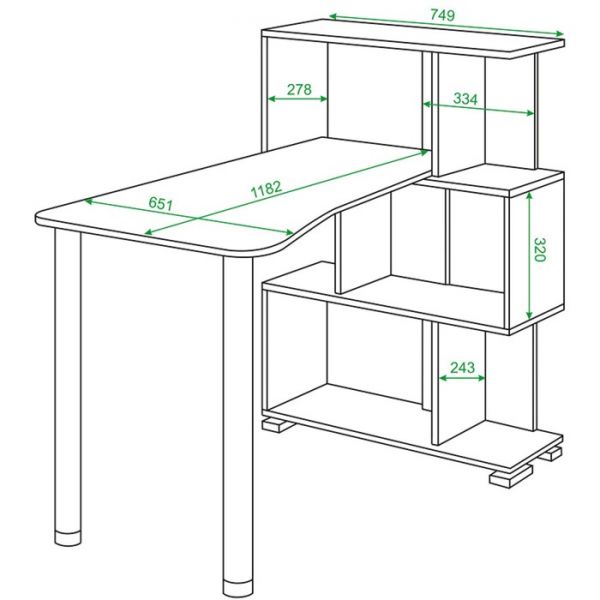 Стол-стеллаж «СЛ-5-3СТ-2», 3 этажный, 750 ? 1182 ? 1060 мм, цвет белый