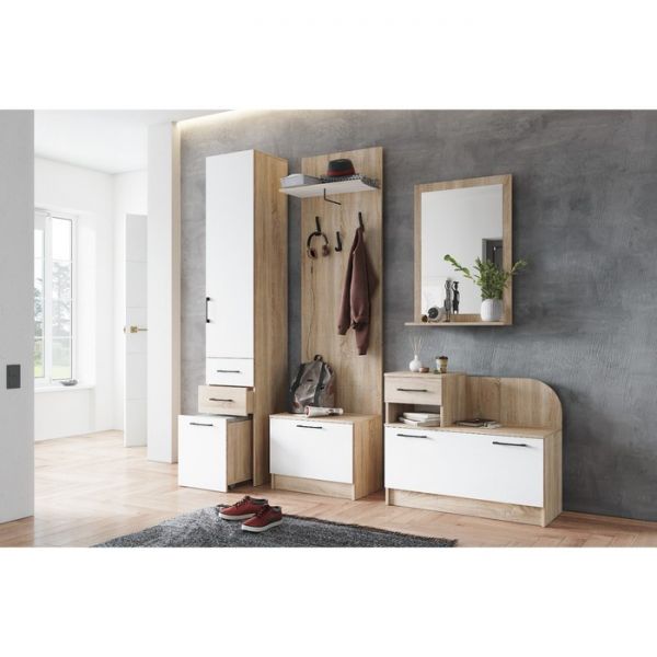 Пенал с пуфиком Денвер 400х380х2150 дуб сонома/Белый