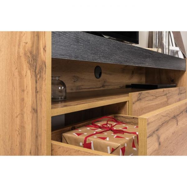 Тумба под ТВ 13.272 с доводчиками, регулировка по высоте, 1393х341х446, Дуб Вотан/Интра