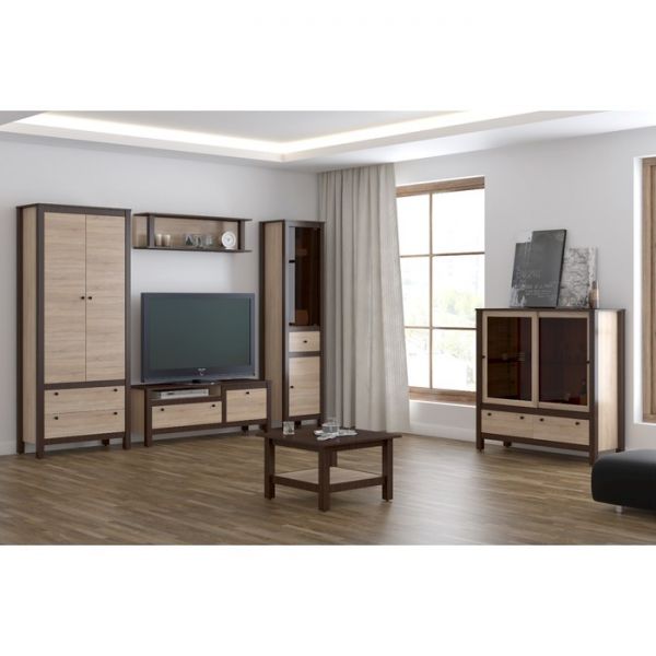 Пенал со стеклом Сканди, 518х420х2076, Дуб сонома/Венге