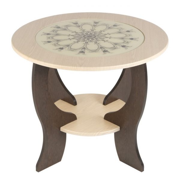 Стол журнальный СЖ-2 стекло бежевое 685х685х550 Венге/Дуб выбеленный